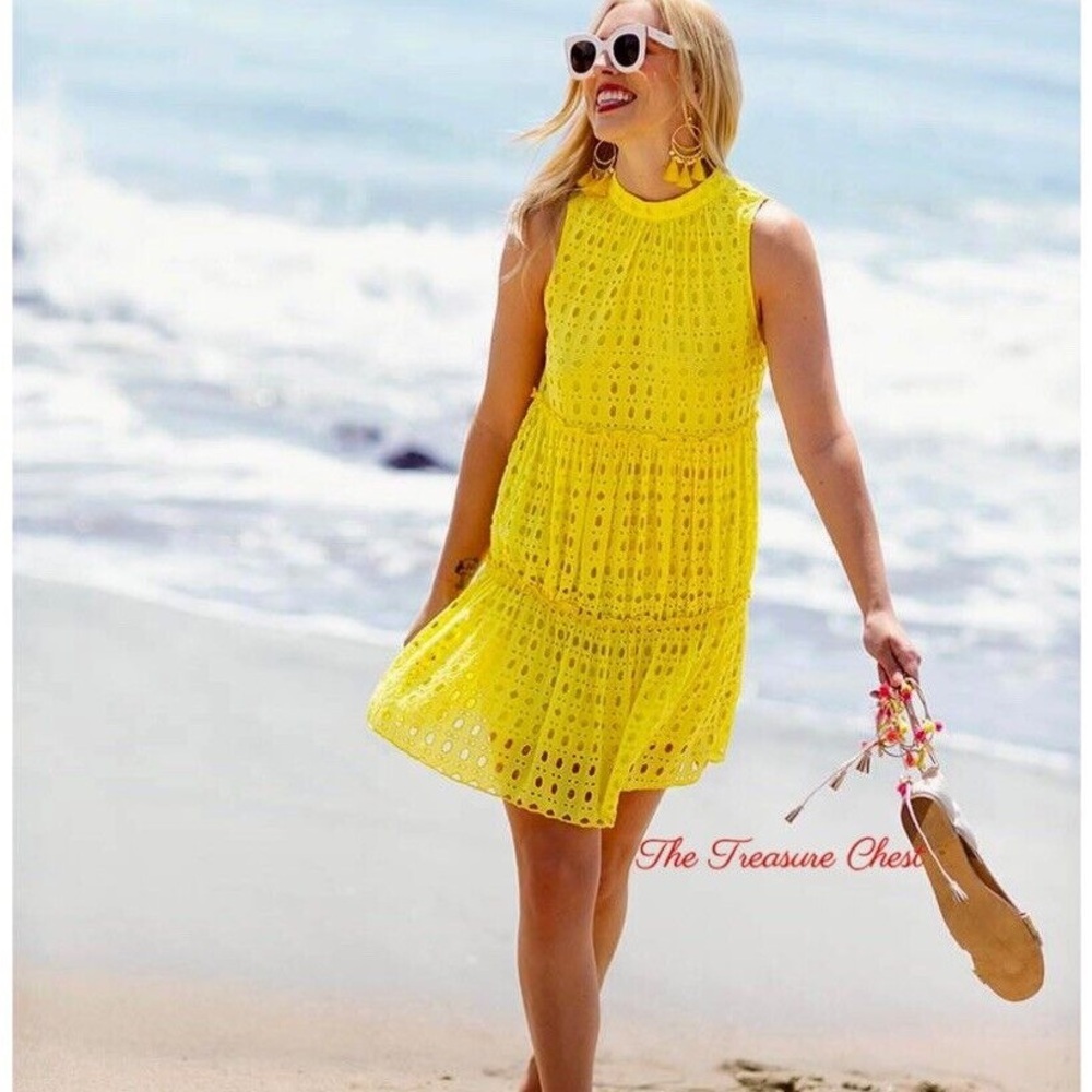 Lilly Pulitzer Indira Eyelet Swing Dress in Lemon- Small - Picture 1 of 10